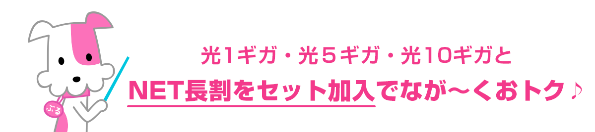 光1ギガ・光５ギガ・光10ギガとNET長割をセット加入でなが〜くおトク♪